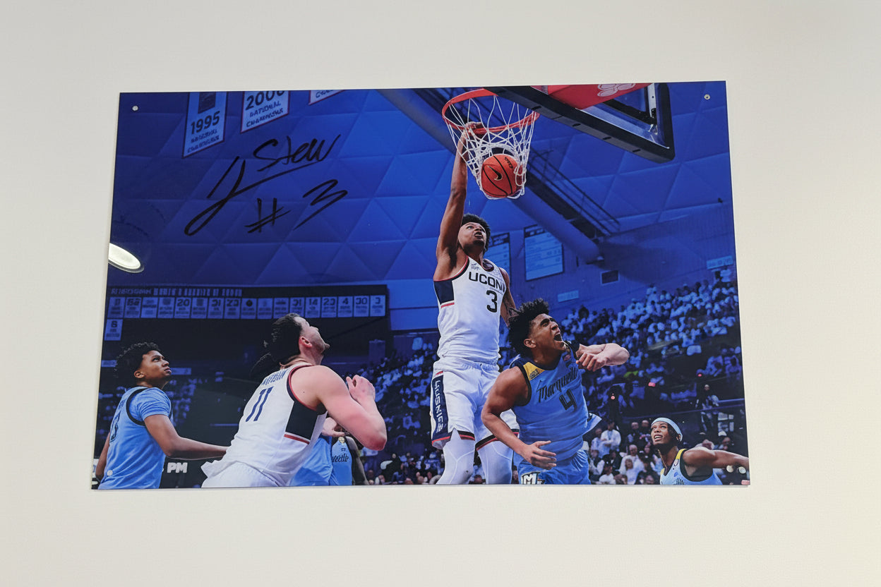 Jaylin Stewart Dunk Autographed Men’s Basketball Locker Room Acrylic Photo
