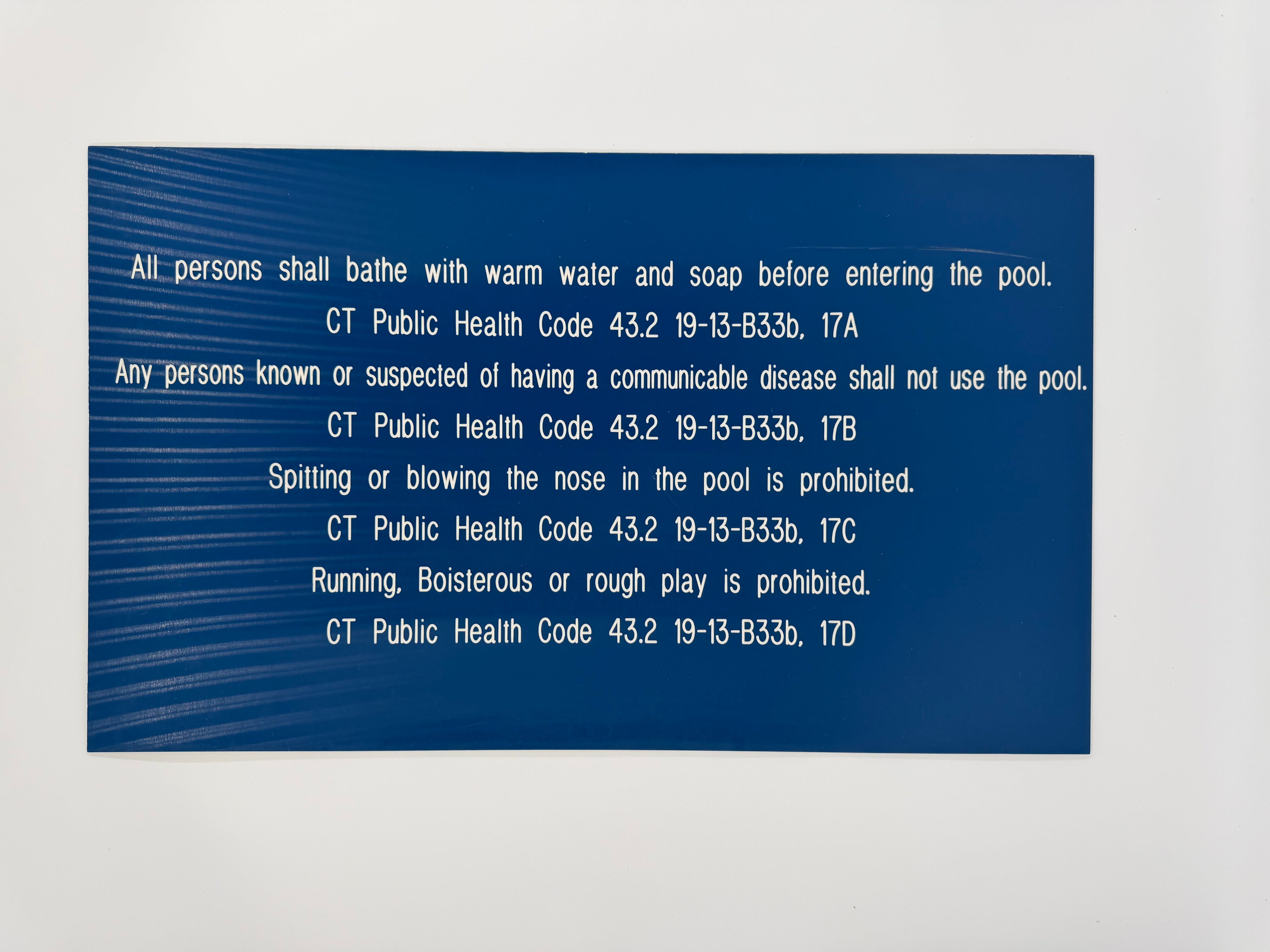CT Public Health Code Locker Room Spa Sign