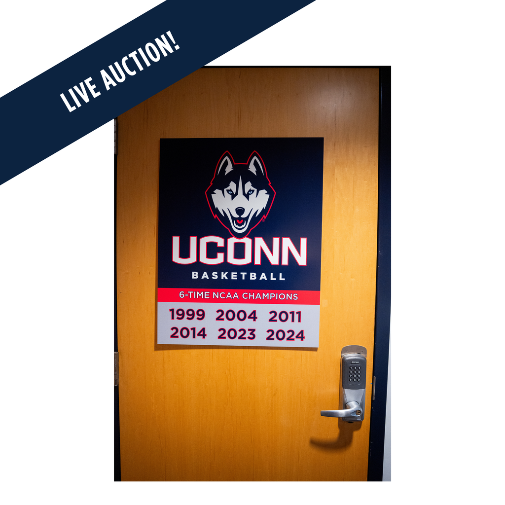 UConn Men’s Locker Room Door with National Champions Sign