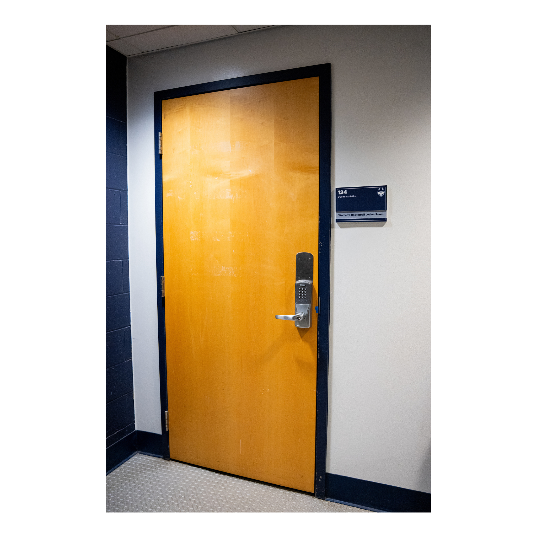 UConn Women’s Basketball Locker Room Door with Signage